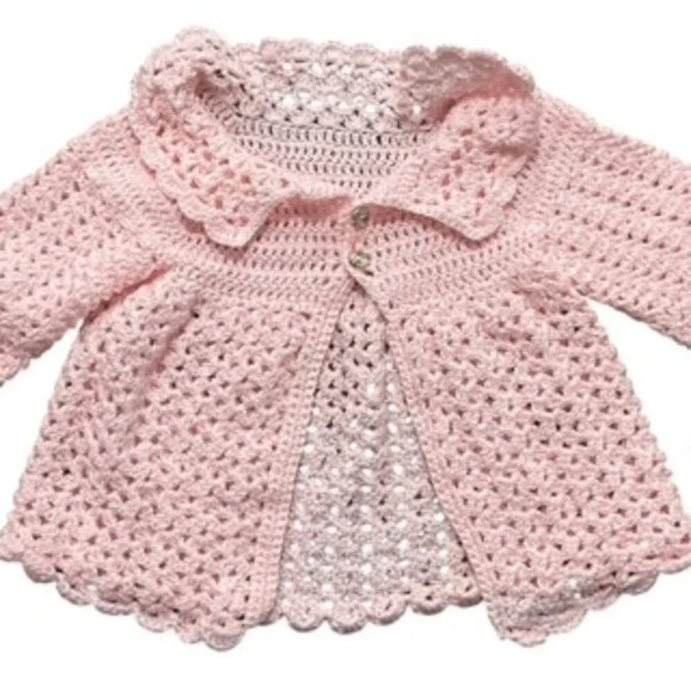 Hand Made Pink Crocheted Little Girls Cardigan Sweater Jacket Size‎ 2T
